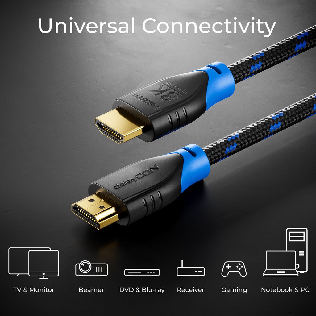 deleyCON - 1m - 8K HDMI 2.1 Kabel 48G - Nylon - 8K@60Hz / Produktbild 7