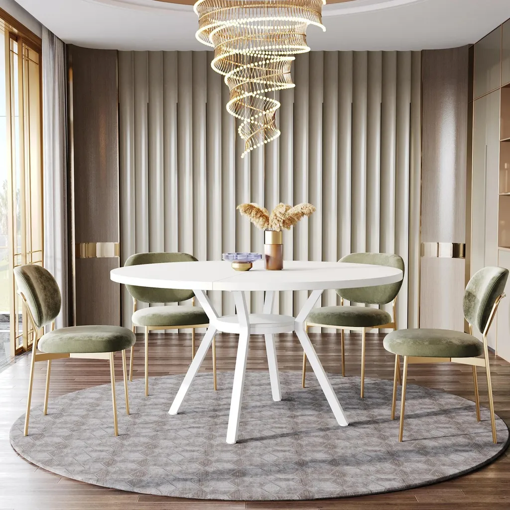 Table de salle à manger en bois blanc scandinave 4 personnes