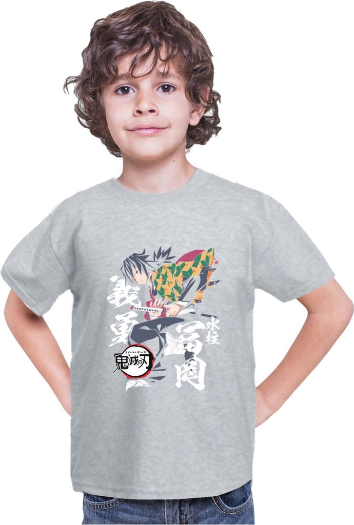 Kinder T-Shirt Demon Anime Slayer Kimetsu No Yaiba Giyu Tomioka 02, 7-8 Jahr - 128 / Grau