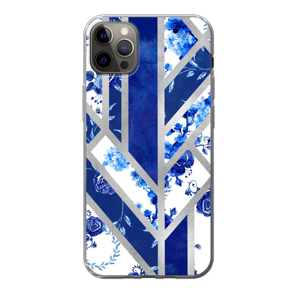 MuchoWow Handyhülle Schutzhülle Hülle für iPhone 12 Pro Max Delfter Blau - Design - Luxus Silikon Softcase Handy Hülle - Hartschale