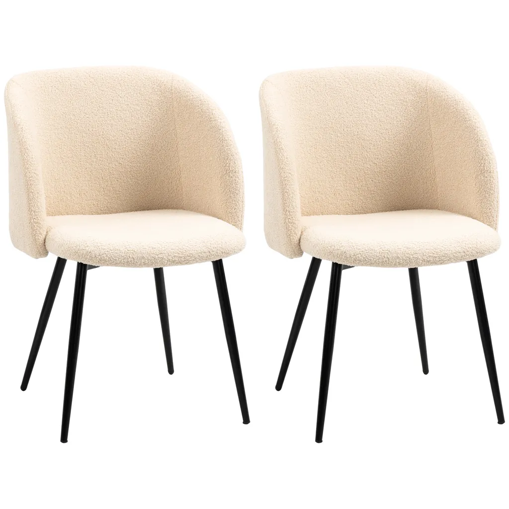 Chaise de salle à manger confortable en tissu bouclé lot de 2 coloris beige