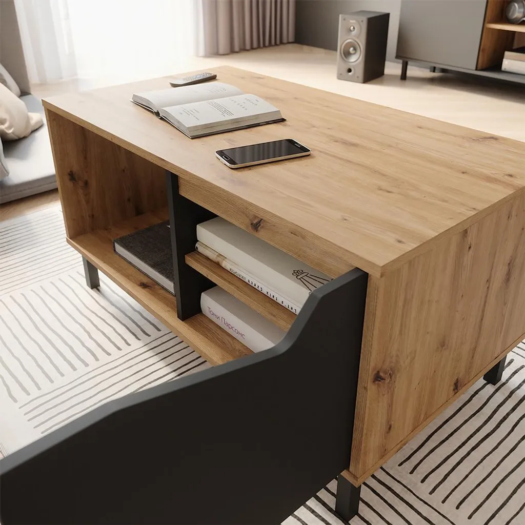 Table basse Vicco Marelle Anthracite et Artisan 90x50 cm - Modèle 57858 - 4