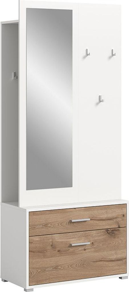 Polo Garderobenmöbel Set 80x190cm weiß, Eiche Nachbildung.