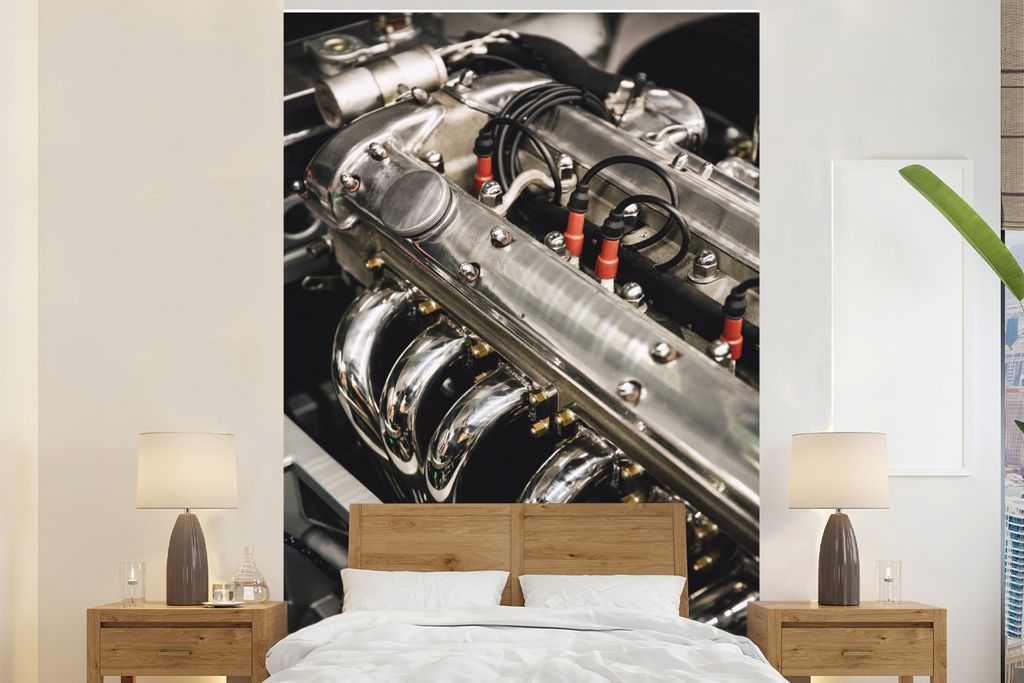 MuchoWow Fototapete für Wohnzimmer oder Schlafzimmer Wandtapete Vinyl Motivtapete Motor - Auto - Technik - 195x300 cm - Das Hintergrundbild