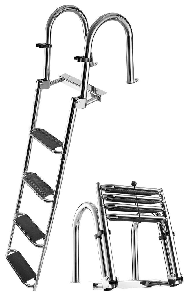 SucceBuy Ausziehbare Bootsleiter mit 4 rutschfesten Stufen, breiten Pedalen und Handlauf, belastbar bis 272 kg, Schwimmdeckleiter für Heckmontage,...