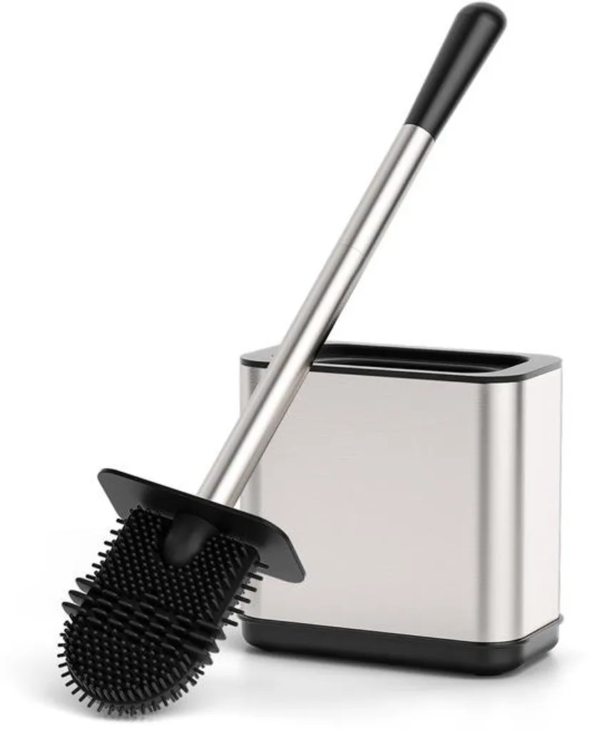 Brosse de toilettes et support avec tête silicone et manche en inox