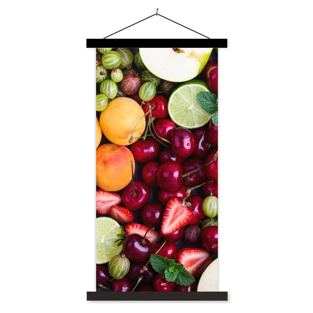 MuchoWow Textilposter Obst - Farben - Sommer 90x180 cm mit schwarzem Rahmen - Dekoration Wohnzimmer