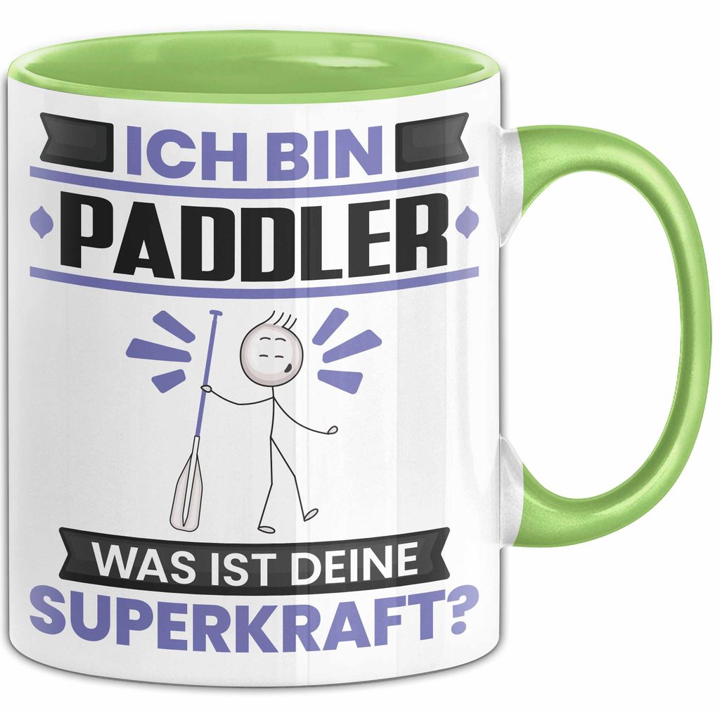 Paddler Tasse Geschenk für Paddler Geburtstag Lustiger Spruch Kaffee-Becher Was Ist Deine Superkraft (Grün)