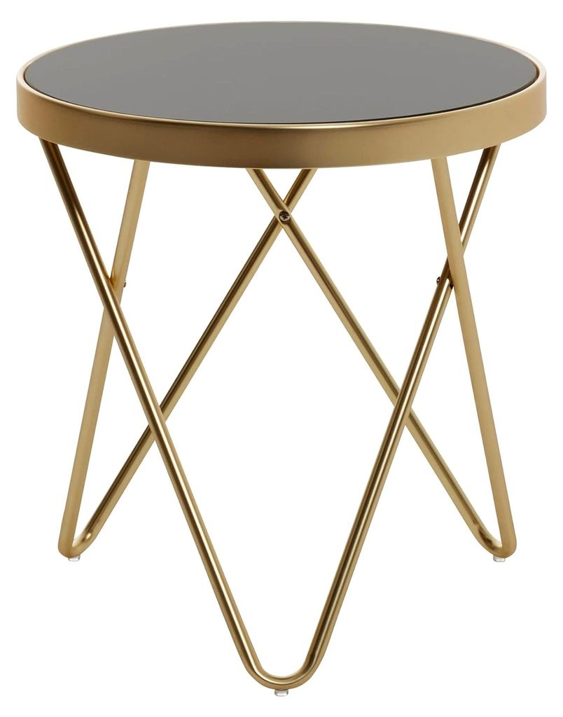Design Beistelltisch Parma 42 x 46 x 42 cm rund schwarz/matt Gold, Glastisch mit Metallgestell, kleiner Sofatisch