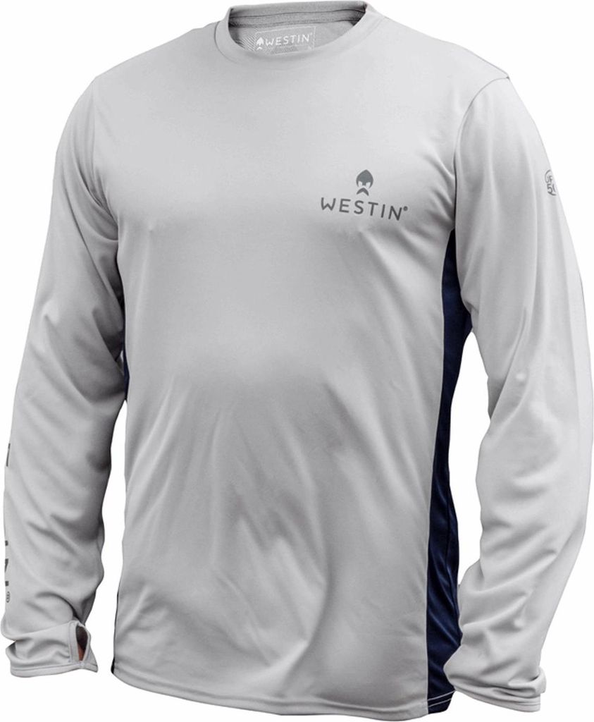 Westin Pro UPF Long Sleeve Grey/Navy Blue - Langarm Angelshirt, Größe:M