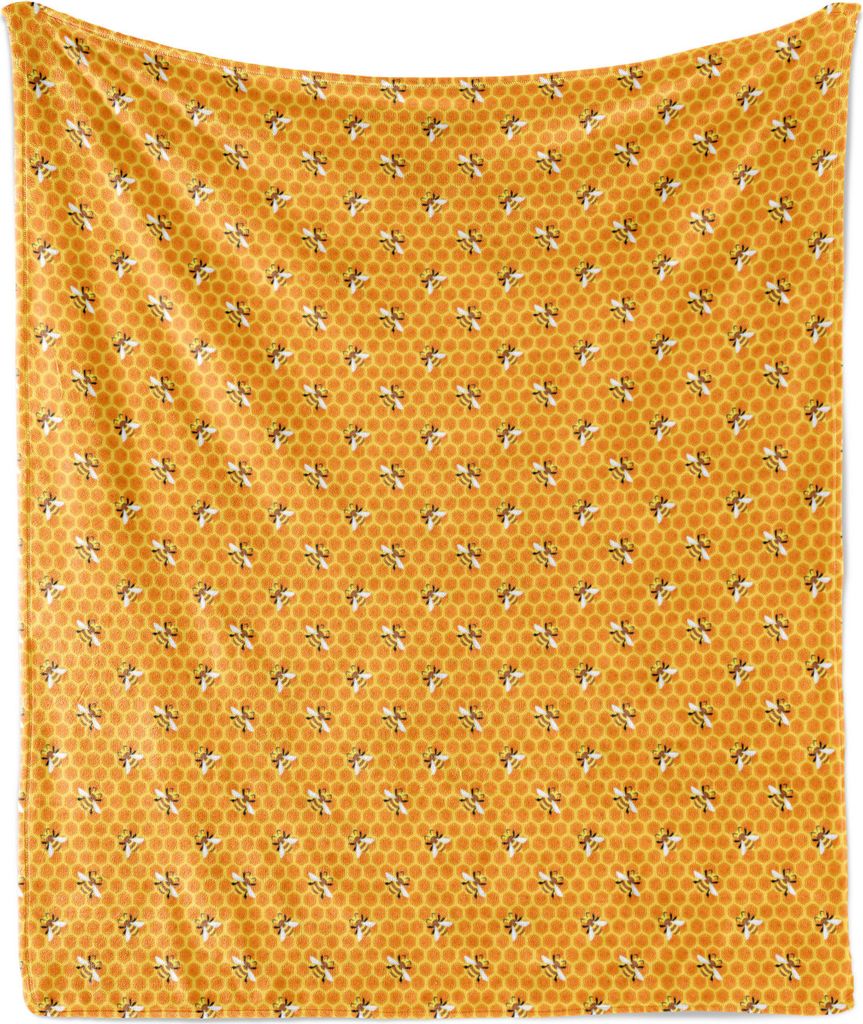ABAKUHAUS Tierkunst Weich Flanell Fleece Decke, Wiederholendes Muster von Zier Bienen auf Honig Kämme Natural Nutrition, 175 x 230 cm, Senf und or...