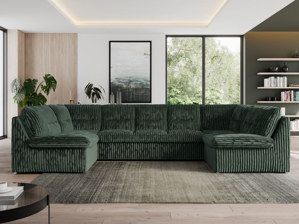 Sofa XXL U-Form Beige, Wohnlandschaft U Form mit Schlaffunktion, Sofa mit Schlaffunktion, Schlafsofa, Wohnzimmer Couch mit schlaffunktion - Morbido...