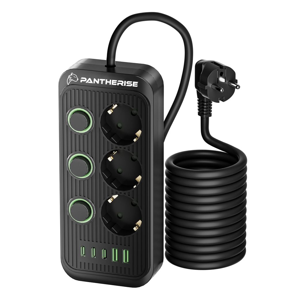 Pantherise Steckdosenleiste 3 Steckdosen 5x USB Kabel 5m 3x1.5mm