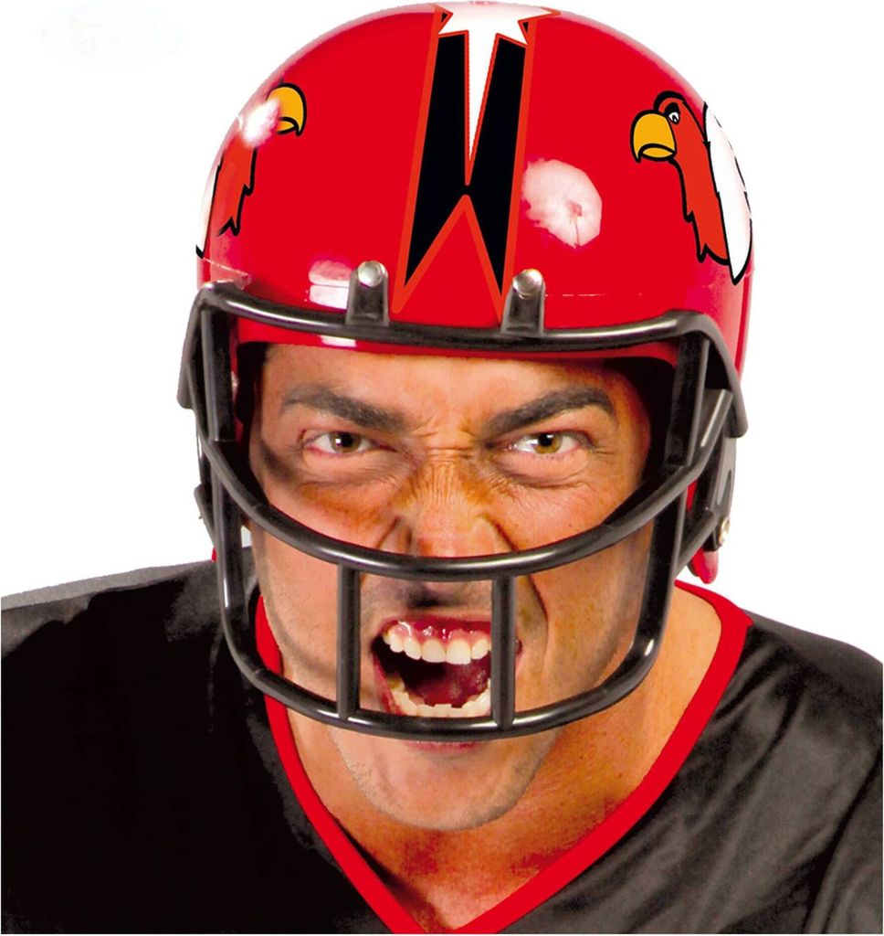 Sporthelm Stark Schwarz Sicher Abenteuerlicher Karneval Look Maskerade Fußball Schutz Symbolisches Design, Farbe: Rot