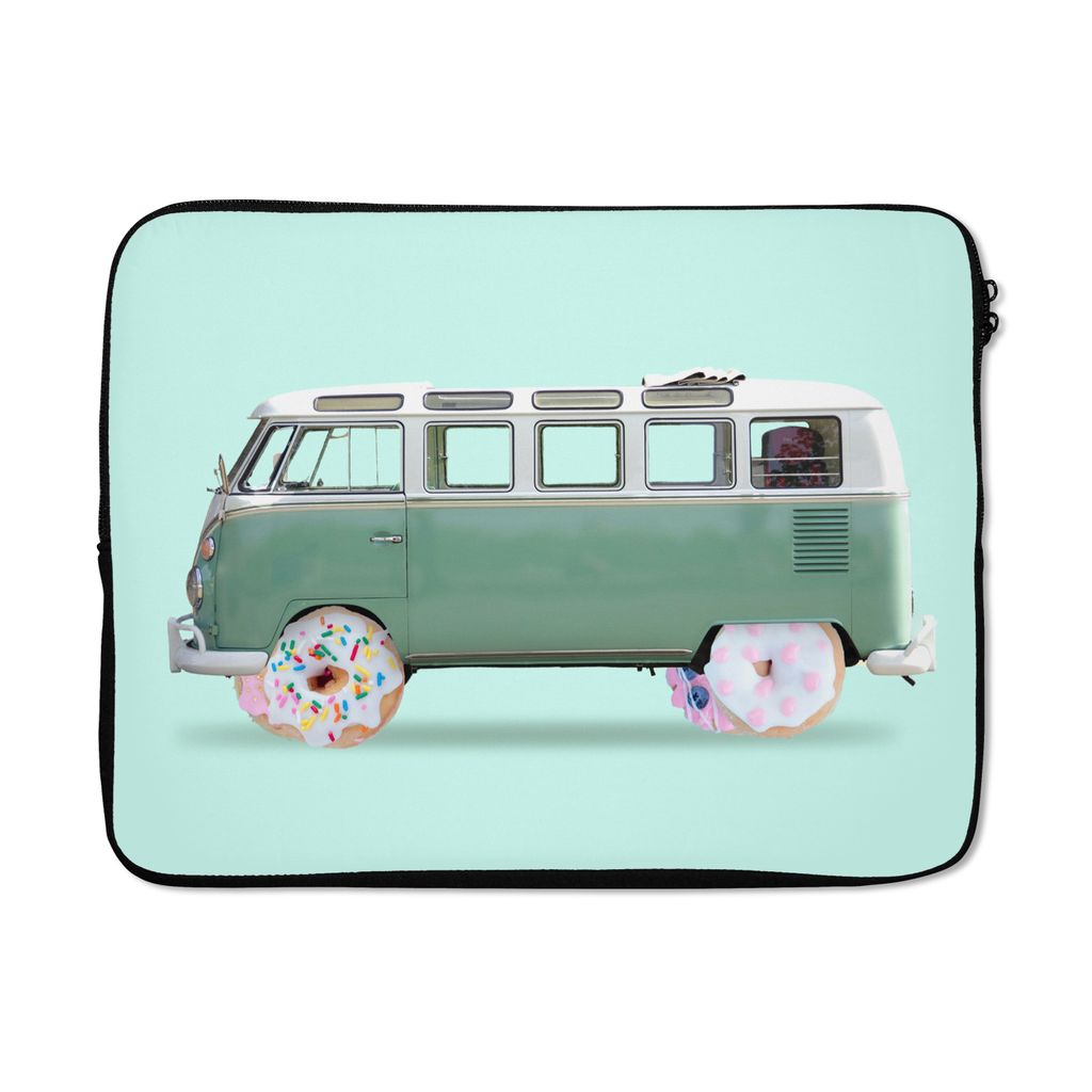 MuchoWow Laptop Hülle 15 Zoll Donuts - Lieferwagen - Auto - Grün Laptoptasche - Laptoptasche - Sleeve - Rundum-Schutz