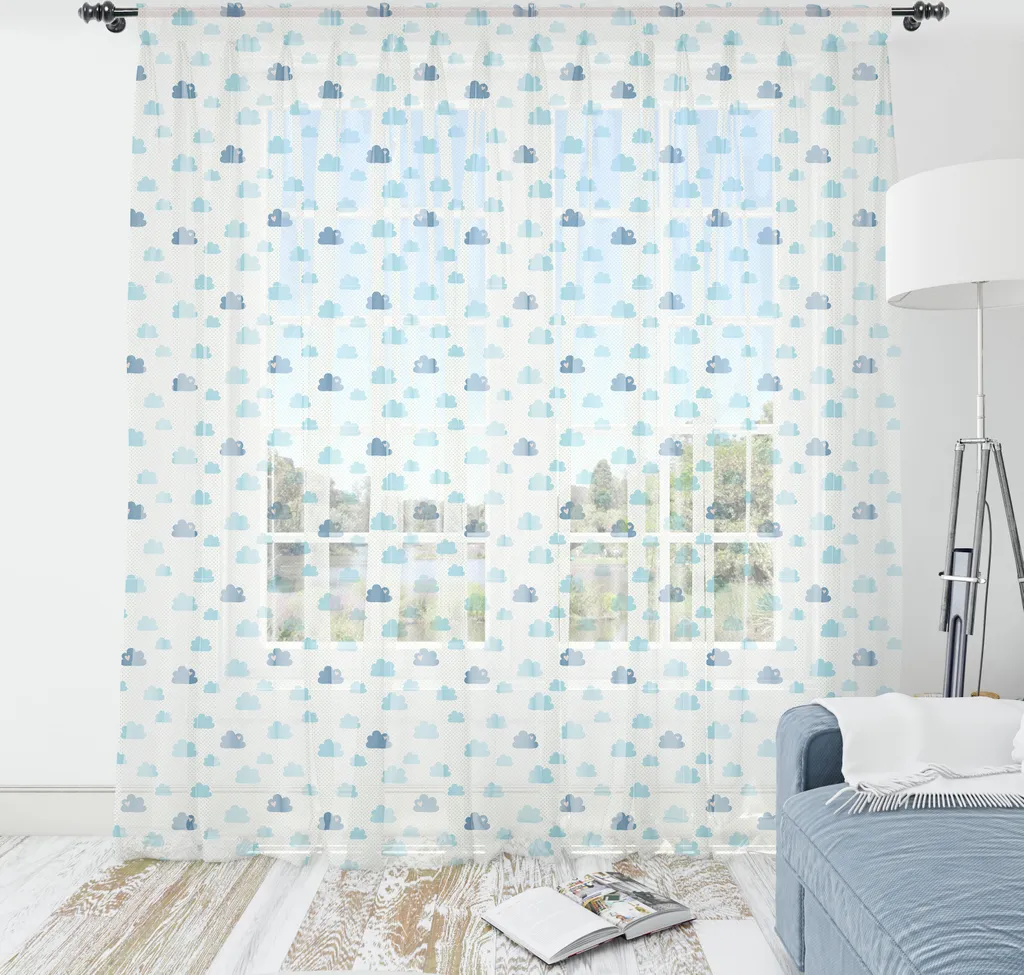 ABAKUHAUS Arazzo Wolken, Cuori ripetitivi Cumulus Simplistic Simpatico cartone animato per cameretta, Soggiorno Camera da letto Tessuto da parete in raso setoso, 274 cm x 274 cm, Azzurro cielo Chiaro Blu Grigio