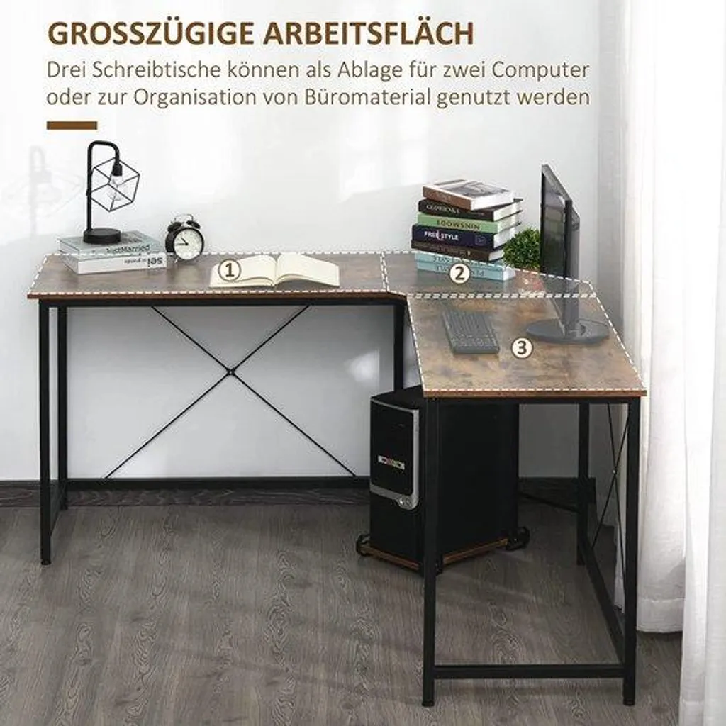 Bureau en Bois Foncé Robuste pour Télétravail sans Encombrement Modèle Z