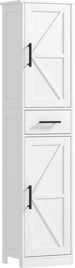 Armoire haute étroite de salle de bains 2 portes 1 tiroir blanche 170cm