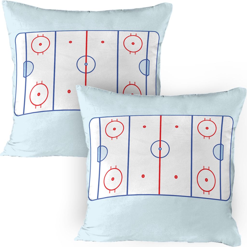 ABAKUHAUS Eishockey Kissenbezug Packung mit 2, Eishockey-Feld in den blauen Tönen und in der roten grafischen Kontur für Sport-Ereignisse, Dekora...