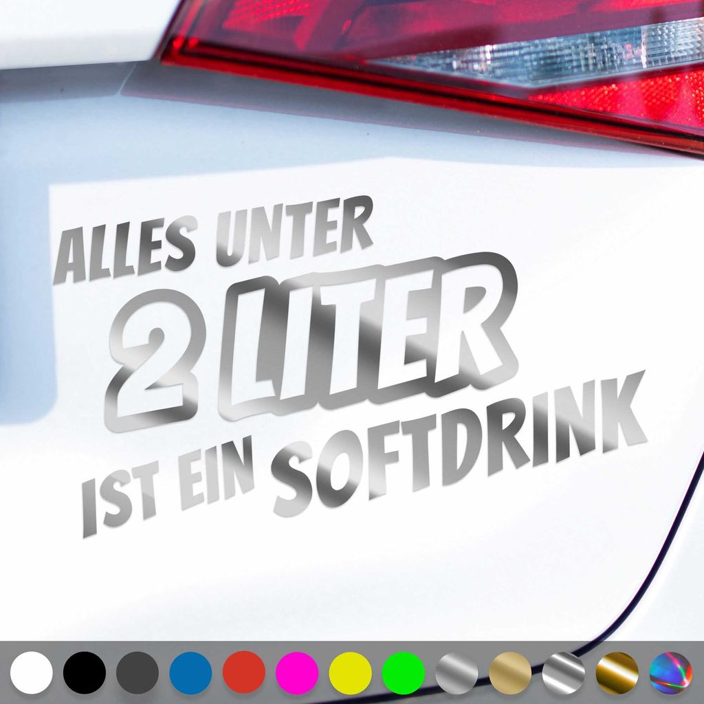 PantherPixel Alles Unter 2 Liter Aufkleber Ein Softdrink Hubraum Sticker Auto Geschenkidee Farbe Chrom-Silber