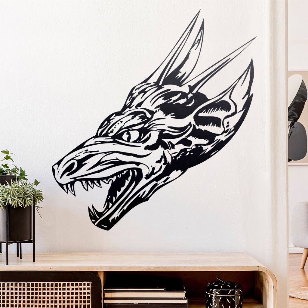 Drachen Kopf Wandtattoo in 6 Größen - Wandaufkleber Wall Sticker - Dekoration, Küche, Wohnzimmer, Schlafzimmer, Badezimmer