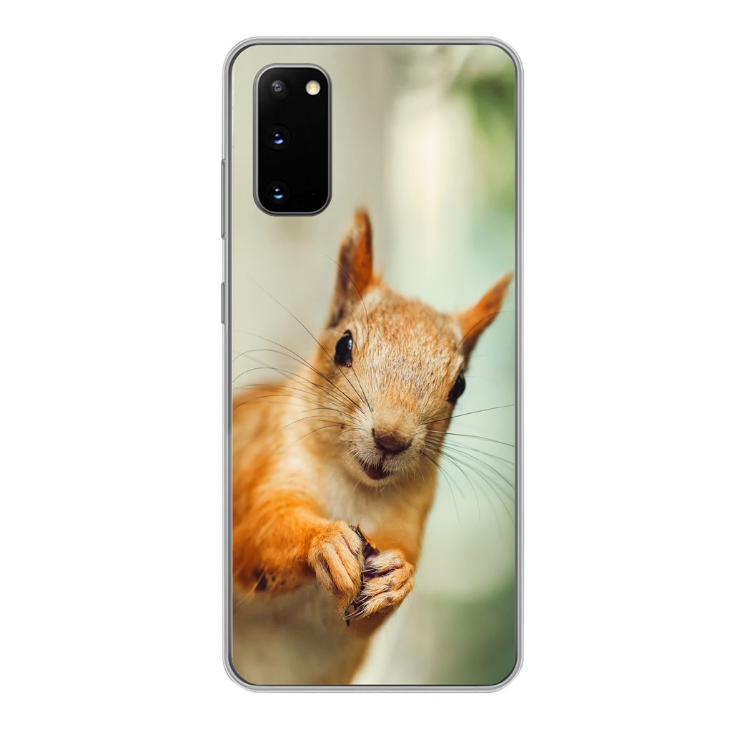 MuchoWow Handyhülle Schutzhülle Hülle für Samsung Galaxy S20 Eichhörnchen - Lustig - Nuss - Kinder - Jungen - Mädchen - Kind Silikon Softca...