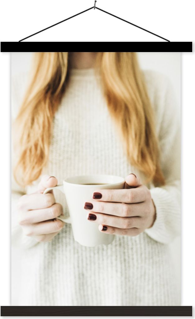 MuchoWow Textilposter Kaffee - Winter - Pullover 60x90 cm mit schwarzem Rahmen - Poster Wohnzimmer