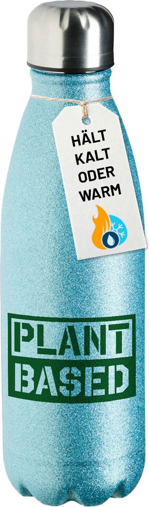 Huuraa Trinkflasche Plant Based Modern 500ml Blue Edelstahl Wasserflasche Trinkflasche Geschenkidee