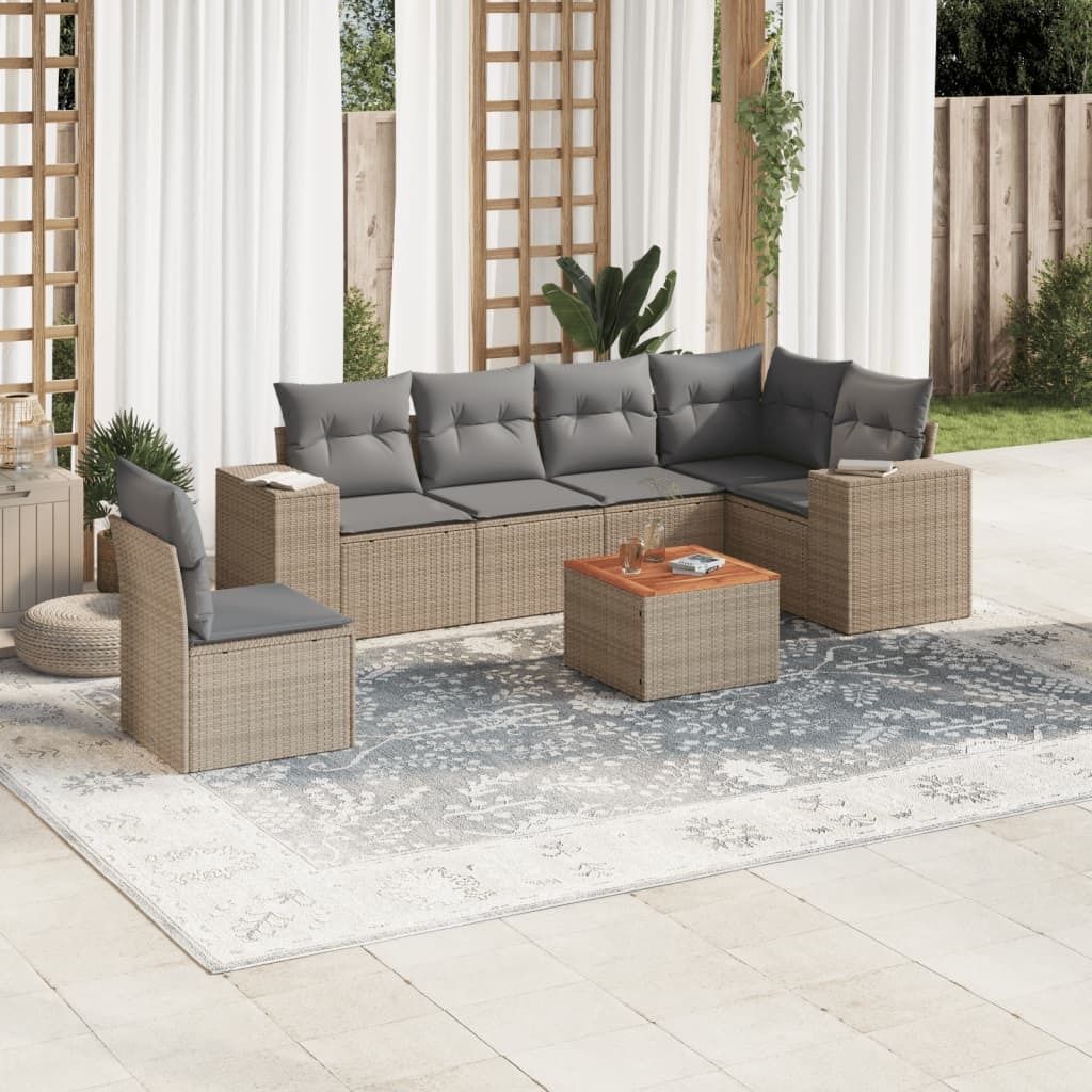 Maison Exclusive - 7-tlg. Garten-Sofagarnitur mit Kissen Beige Poly Rattan