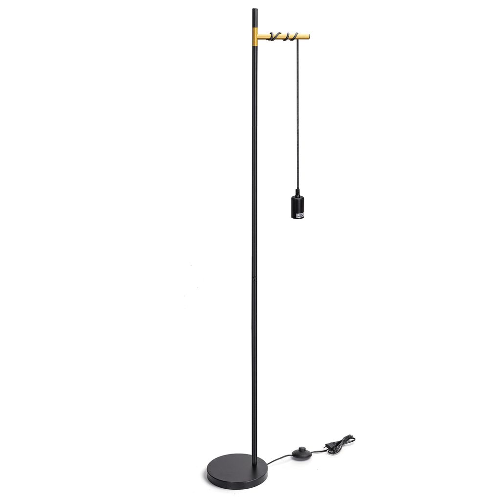 Aigostar Retro Stehlampe E27 Metall - Hängende Wohnzimmerlampe mit 180cm Kabel, Fußschalter, Schwarz/Gold (Ohne Leuchtmittel)
