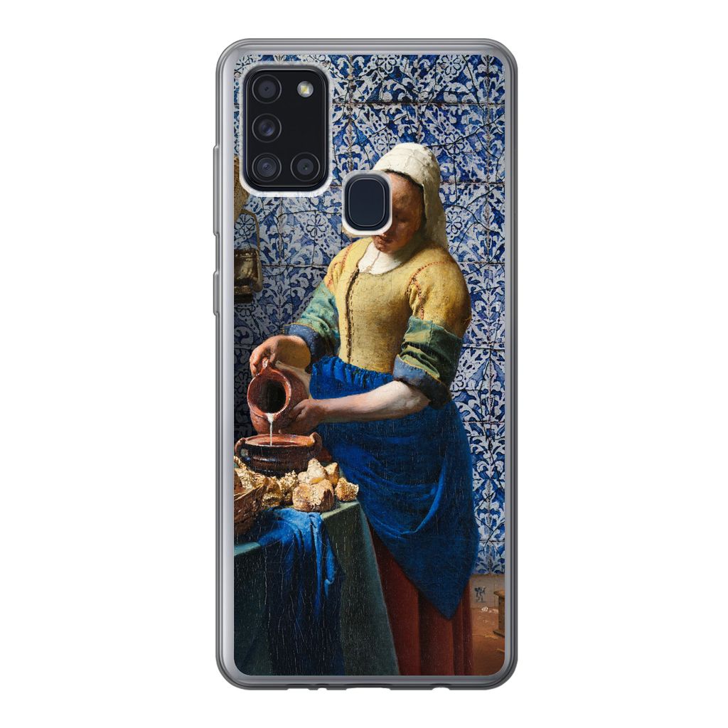 MuchoWow Handyhülle Schutzhülle Hülle für Samsung Galaxy A21s Milchmädchen - Delfter Blau - Vermeer - Gemälde - Alte Meister Silikon Softca...