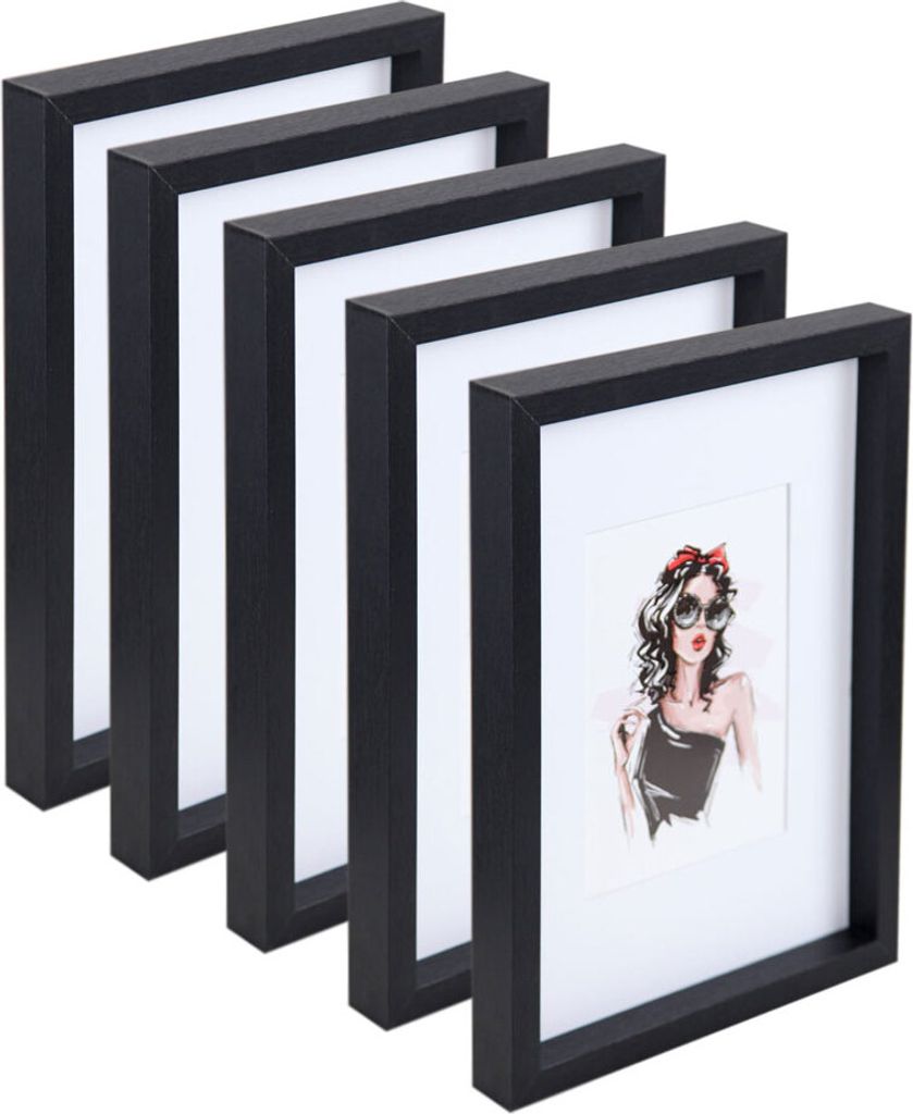 3er 5er Set Holz Bilderrahmen Bilder Foto Rahmen Fotorahmen Wanddeko Collage Poster HR-15 - Farbe: 5er Pack Schwarz | Format: 30x40