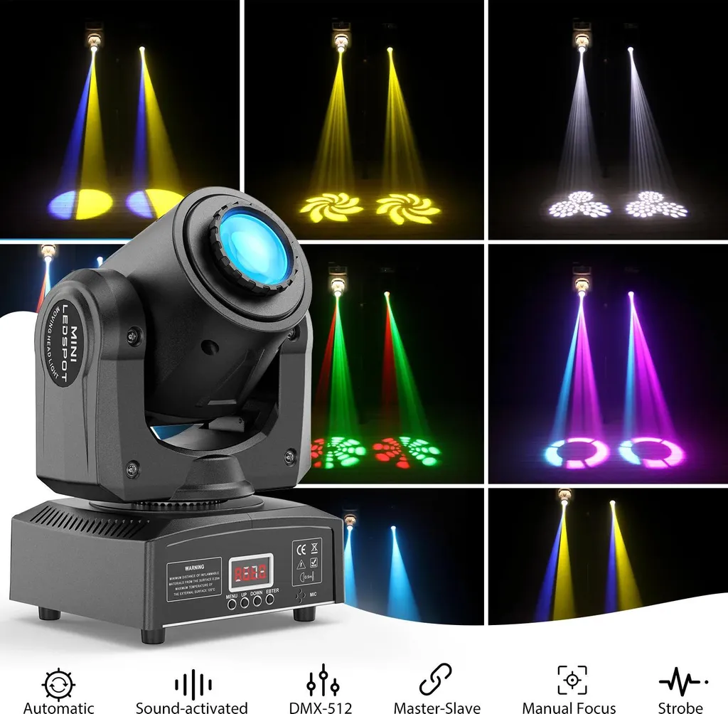 Moving Head 120W LED Spot RGBW - Effetti Strobo e Gobo per Eventi