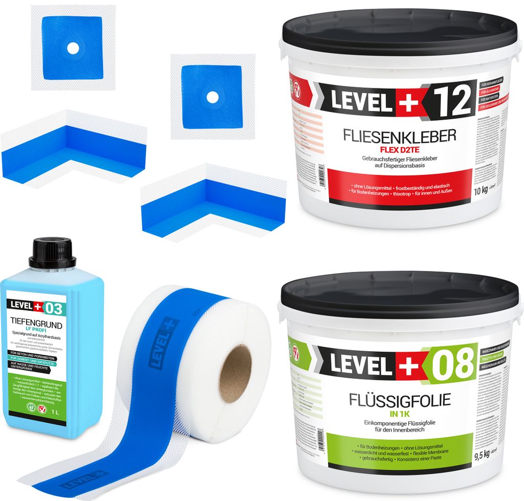 Dichtset mit Kleber 10kg Dichtband Flüssigfolie 9,5kg Bad Produktbild 