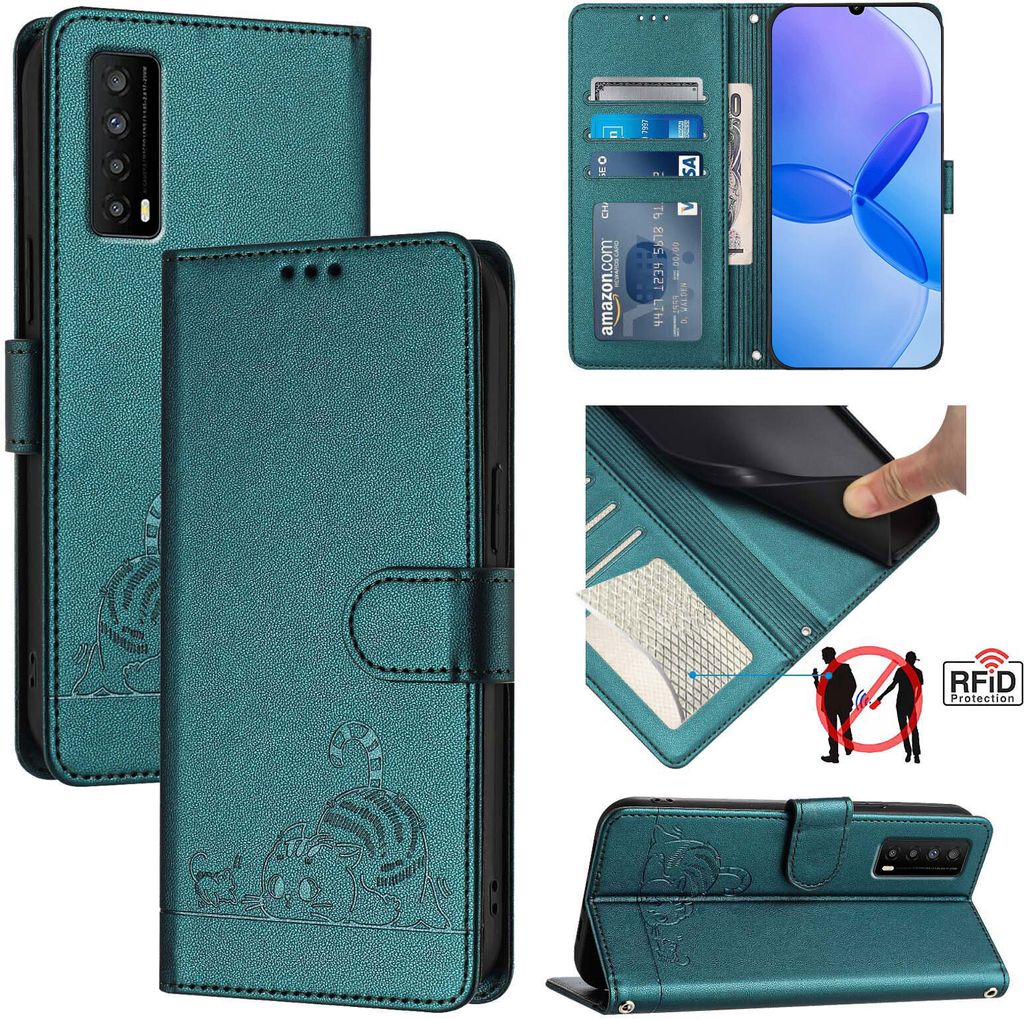 Leder Hülle für TCL Stylus 5G Süße Katze Flip Case Brieftasche Schutzhülle mit Standfunktion Grün