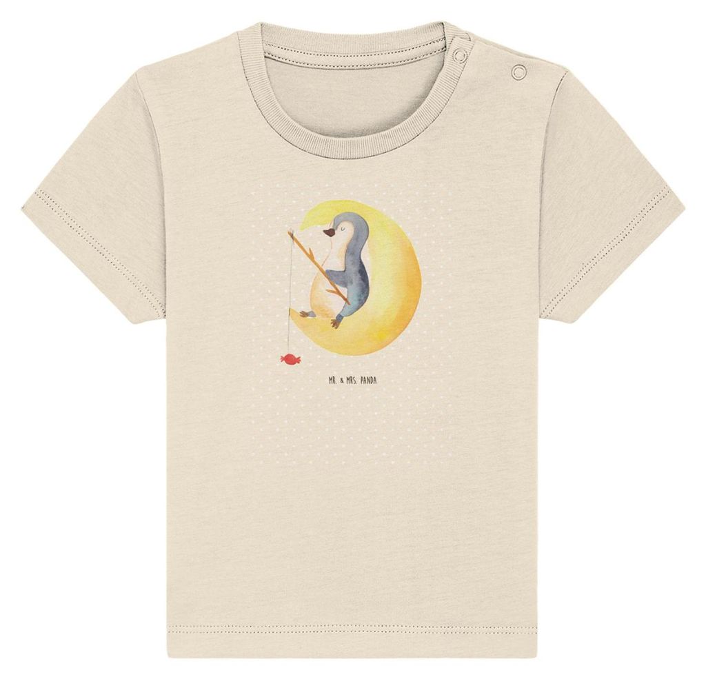 Mr. & Mrs. Panda Babyshirt Pinguin Mond 6. - 12. Monat - Natural Raw - Geschenk, Spruch, Kinder Shirt, T-Shirt, Pinguine, Erschöpft, Baby, Süßig...