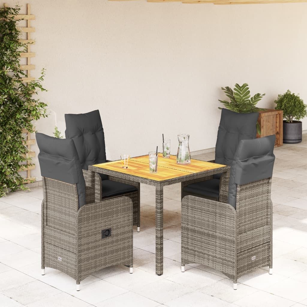 Maison Exclusive - 5-tlg. Garten-Bistro-Set mit Kissen Grau Poly Rattan