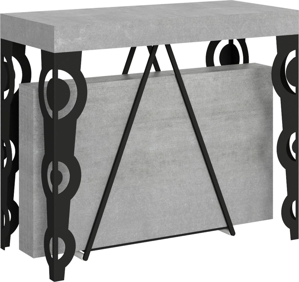ITYHOME - Ausziehbarer Konsolentisch 90x40/300cm Aceres Zement mit Eisenrahmen aus Anthrazit