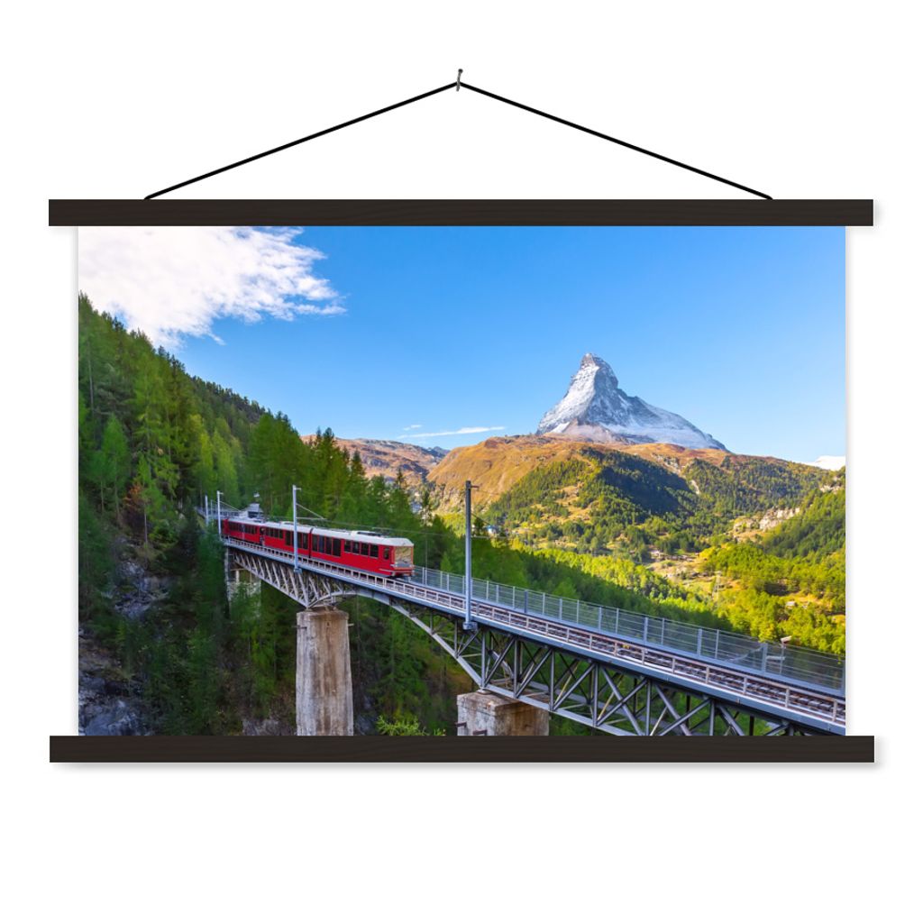MuchoWow Textilposter Ein Zug in den Alpen 150x100 cm mit schwarzem Rahmen - Schlafzimmer