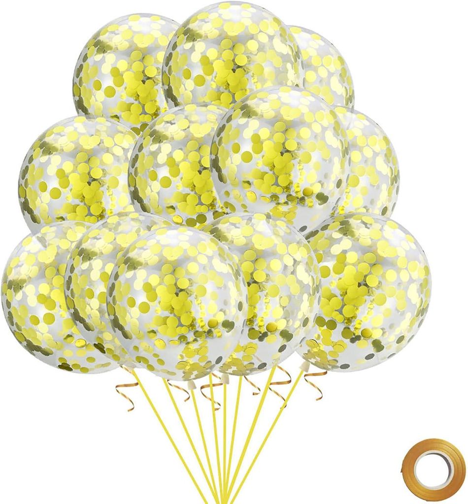 20 Stück Luftballons Gold, 30cm Konfetti Ballons Gold, Goldene Glitzer Pailletten Latex Helium Ballons, Goldene Luftballons Konfetti für Hochzeit