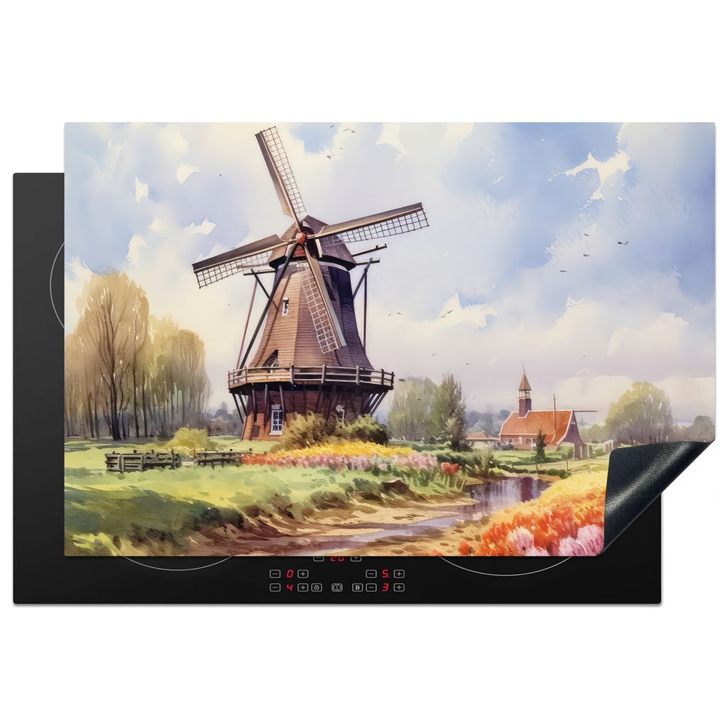 KitchenYeah Herdabdeckplatte Mühle - Niederlande - Kunst - Landschaft - Niederlande , 77x51cm, Küche Deko, Glaskeramikkochfeld Herdabdeckung, A...