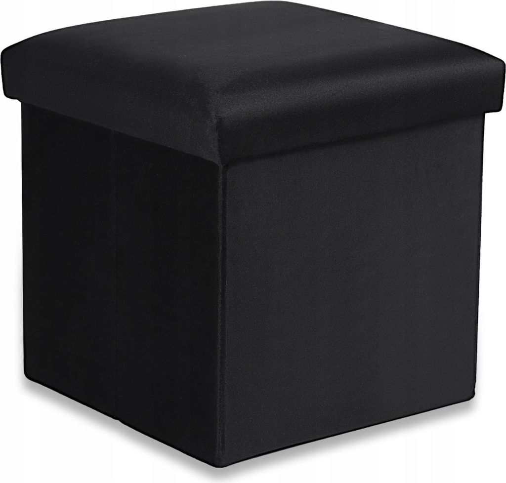 Faltbare Sitzpuf mit Stauraum, schwarze Velours-Pouf für multifunktionale Nutzung, ideal für Kinderzimmer und moderne Wohnräume, stabil und bequem.