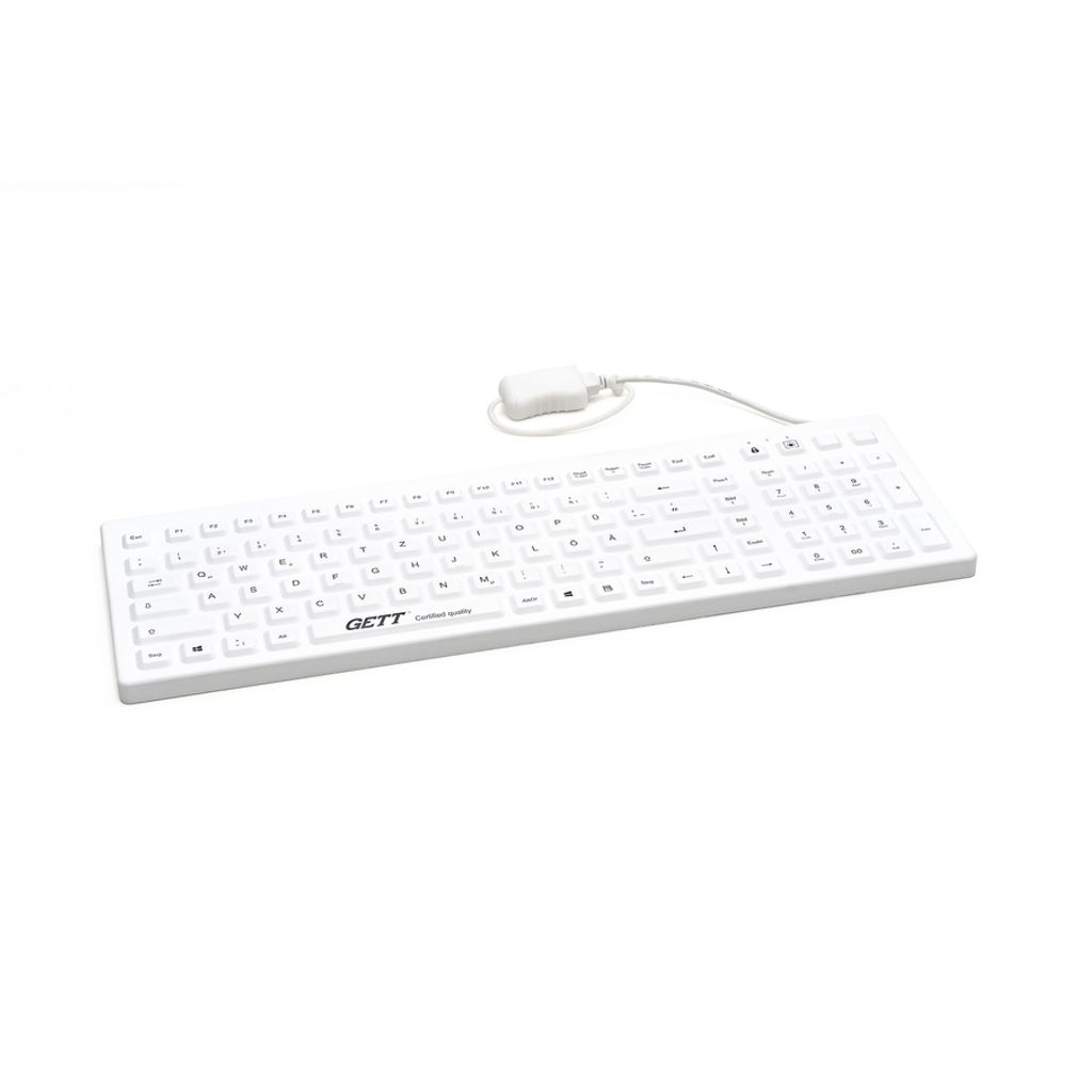 GETT GCQ CleanType Prime Pro+ Silikon Tastatur mit NUM-block mit Magneten IP68 beleuchtete Tasten USB Farbe: weiss Layout: DE