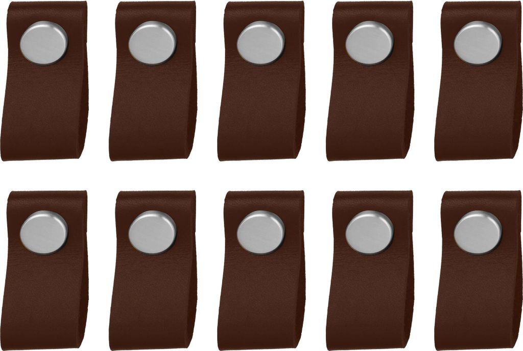 Natural Goods Berlin Möbelgriff SCHLUPPE, Möbelknopf, Schrankgriff, Knauf für Schublade und Tür, Braun, Edelstahl-Optik, 10 Stück