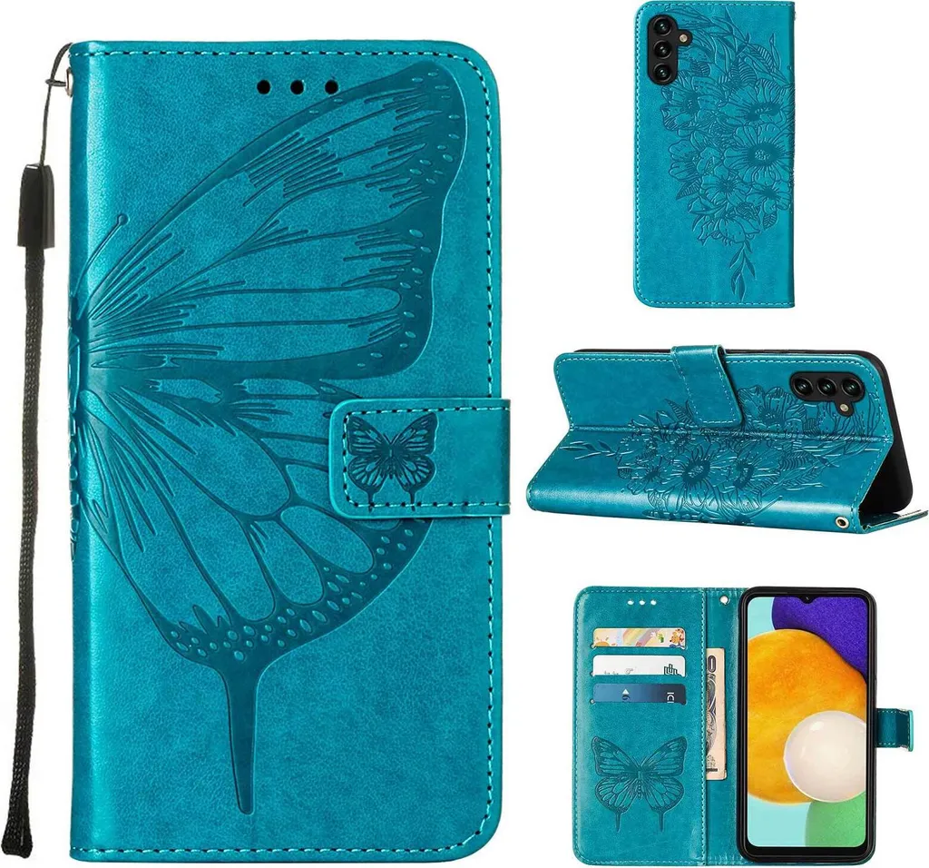 Custodia Professionale Samsung A13 5G: Pelle Blu con Stand e Wallet