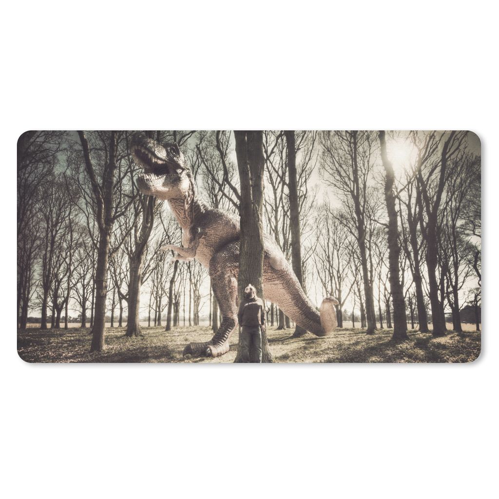 MuchoWow Schreibtischunterlage Dinosaurier - Wald - Baum 80x40 cm - XXL Mauspad - Gaming Mauspad