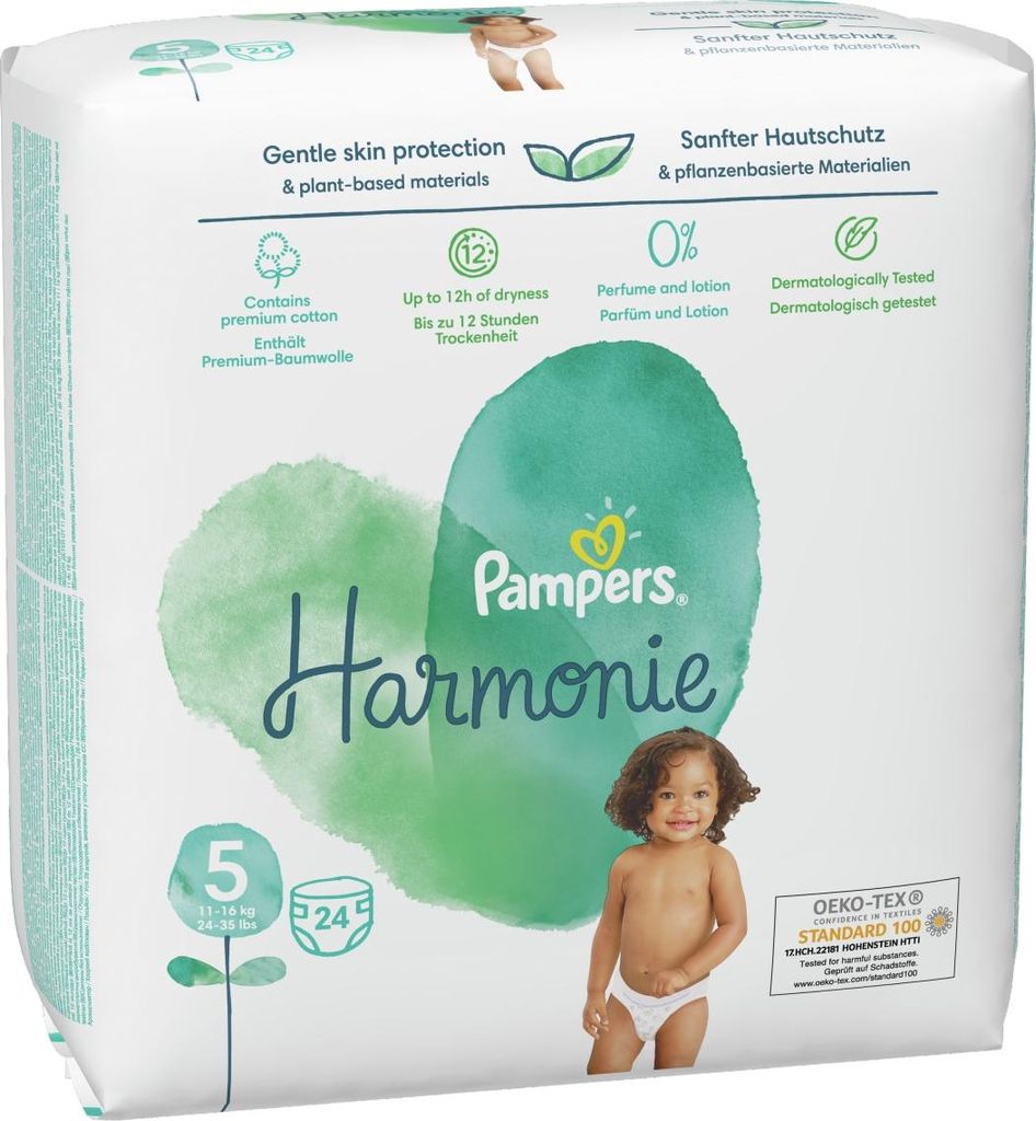 Pampers Harmonie Size 5 24 Nappies Essential Pack Gentle Skin Protection and Plant-Based Ingredients