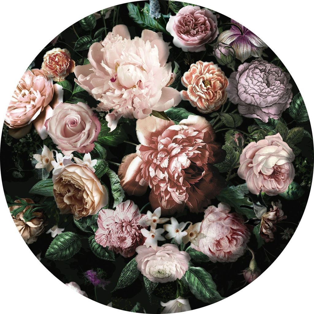 Sanders & Sanders selbstklebende runde Tapete Blumen-Couture Rosa und Grün Ø 125 cm