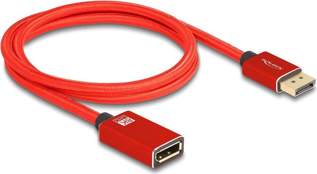 DELOCK DisplayPort Verlängerungskabel 8K 60Hz 1m rot Metall