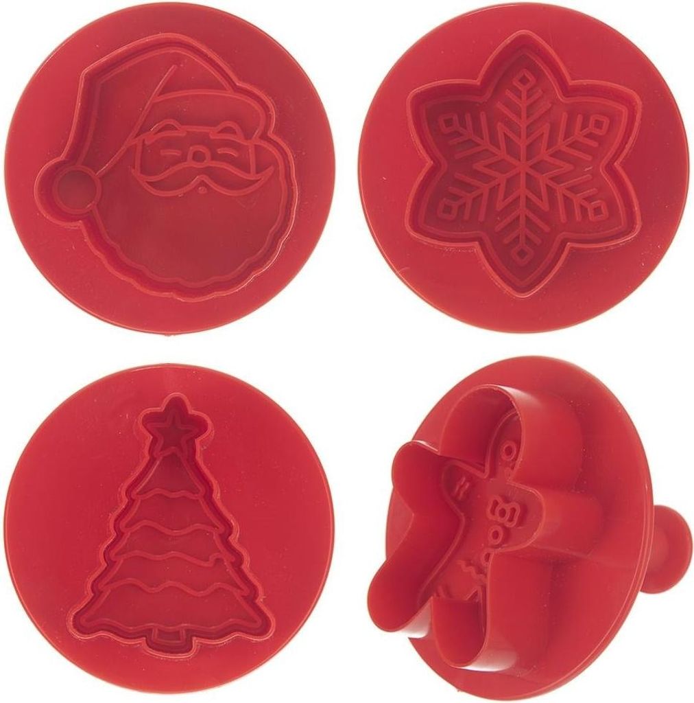 4er-Set Kuchenformen mit Weihnachtsmotiv und Stempel